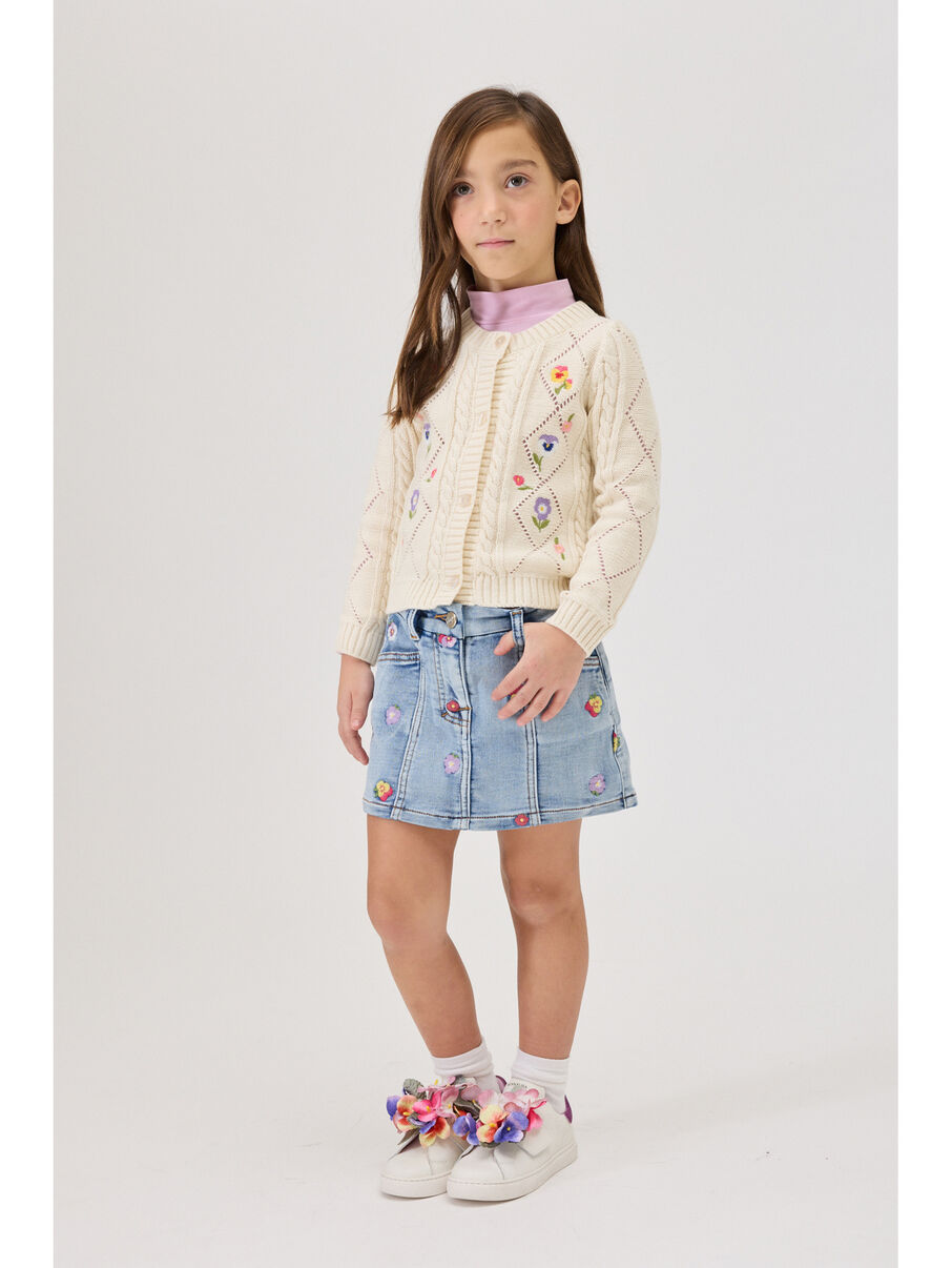 Monnalisa Mini-Jeansrock mit gestickten Blumen
