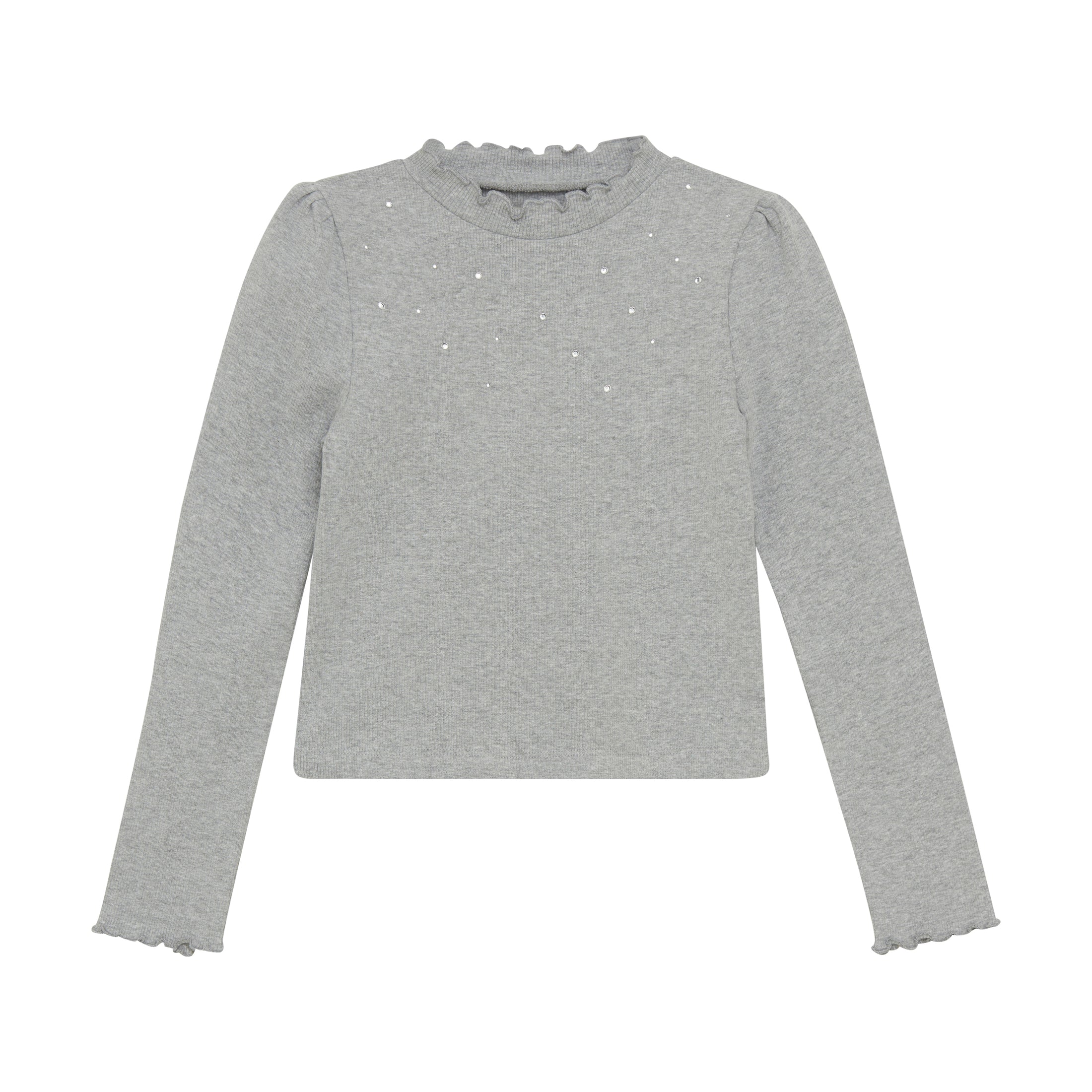 Creamie "T-Shirt langarm Rib mit Glitzer-Steinchen" - Light Grey Melange