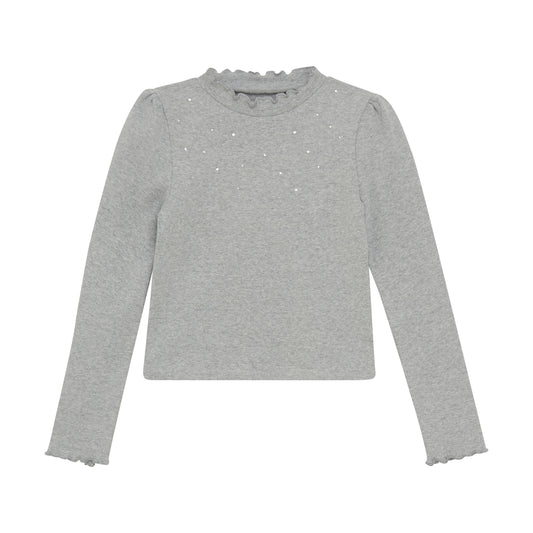 Creamie "T-Shirt langarm Rib mit Glitzer-Steinchen" - Light Grey Melange