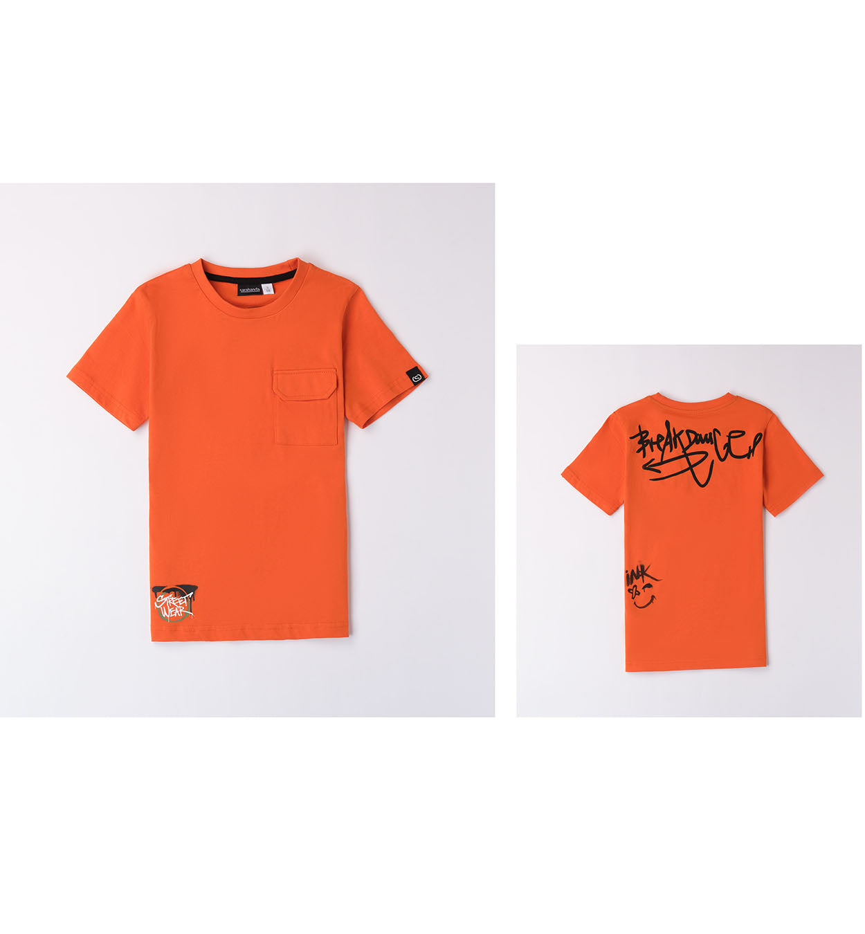 Sarabanda "T-Shirt mit aufgenähter Tasche und Schriftzug auf dem Rücken - Orange