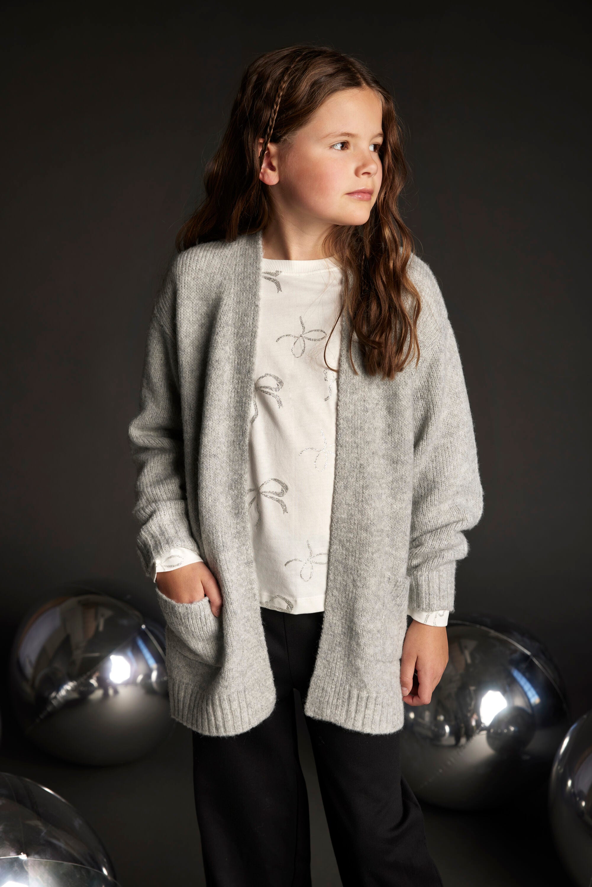 Creamie "Strickjacke lang" - Light Grey Melange
