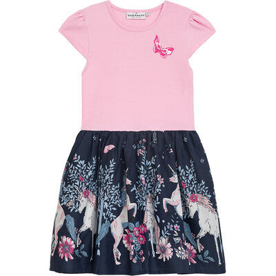 Danamade Kleid "Henrietta" Navy/Rosa mit Einhorn-Motiv