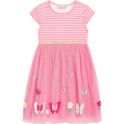 Danamade Kleid "Iasmina" Rosa mit Pastell Schmetterlingen