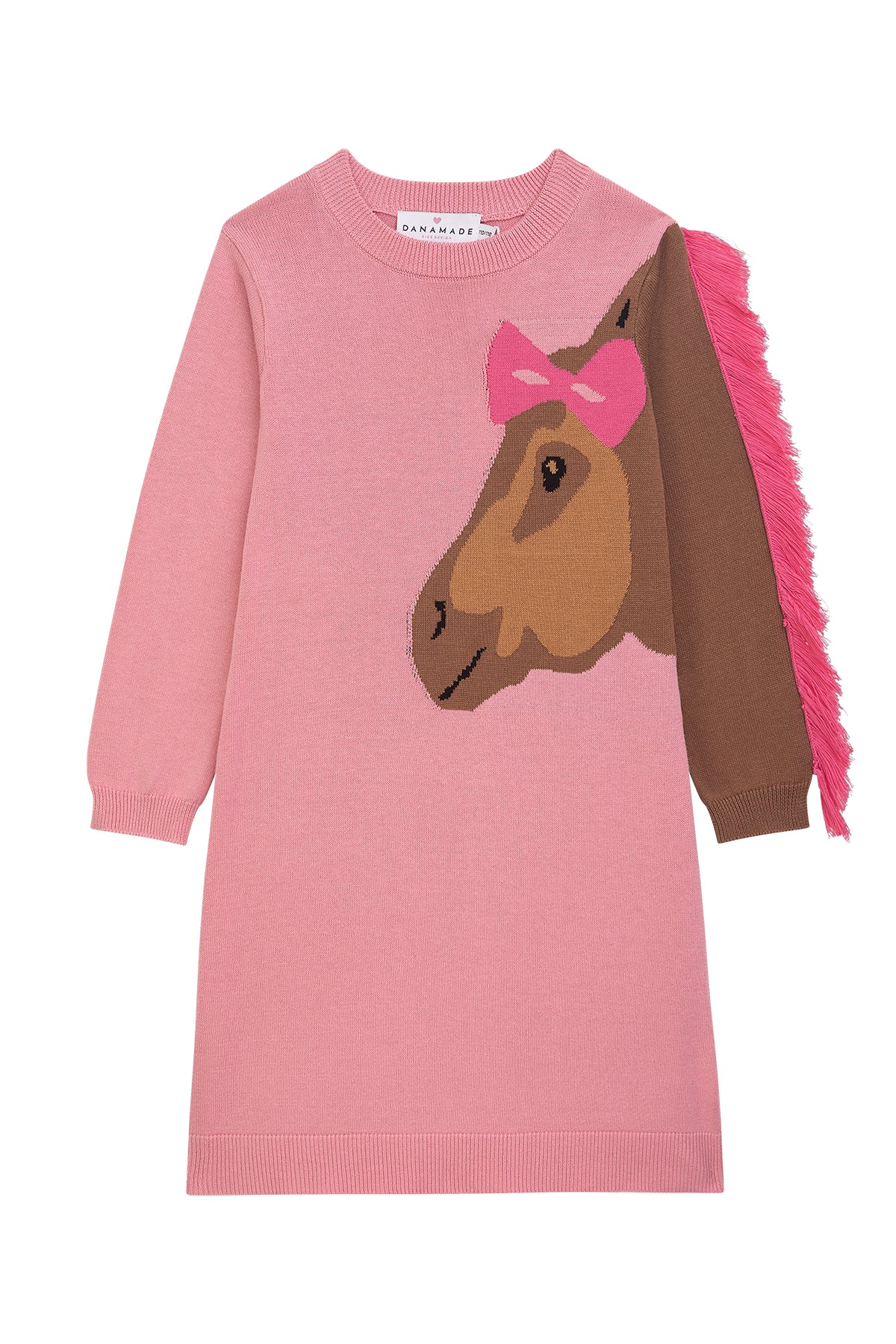 Danamde Kleid langarm mit Pferdekopf und Fransen - Dusty Pink