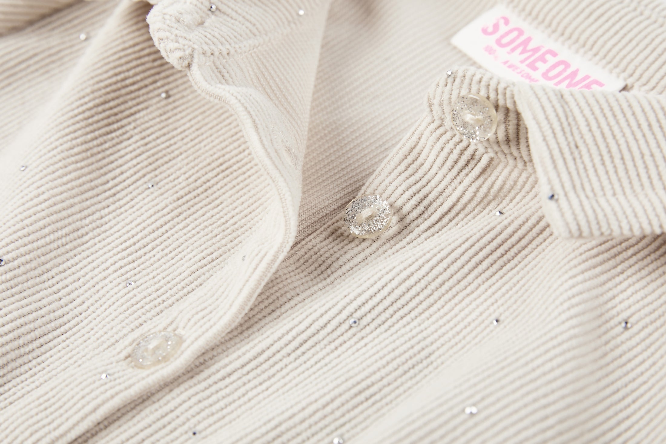 Someone "Kleid aus weichem Babycord" mit Glitzer - Ecru