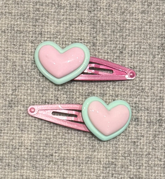 Milk & Soda Retro Haarspangen Herz "Rosa/Mint"