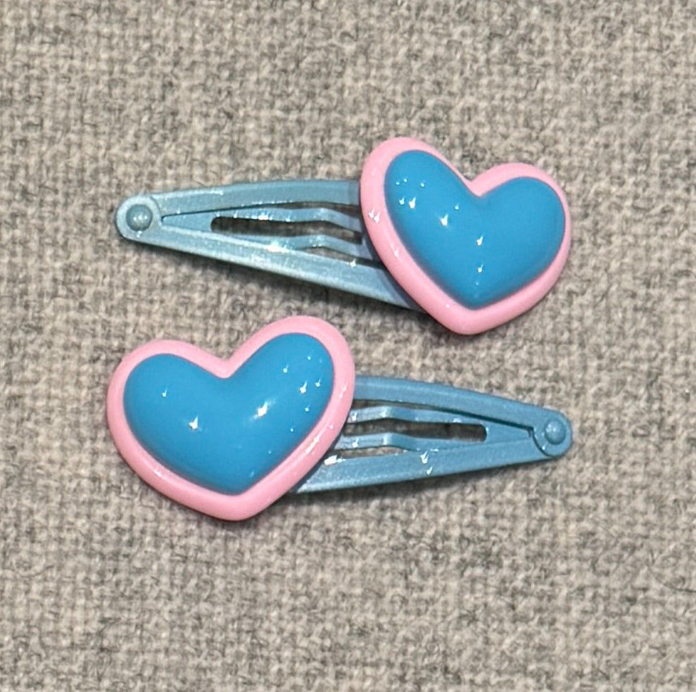 Milk & Soda Retro Haarspangen Herz "Blau/Rosa"