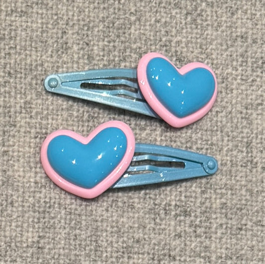 Milk & Soda Retro Haarspangen Herz "Blau/Rosa"