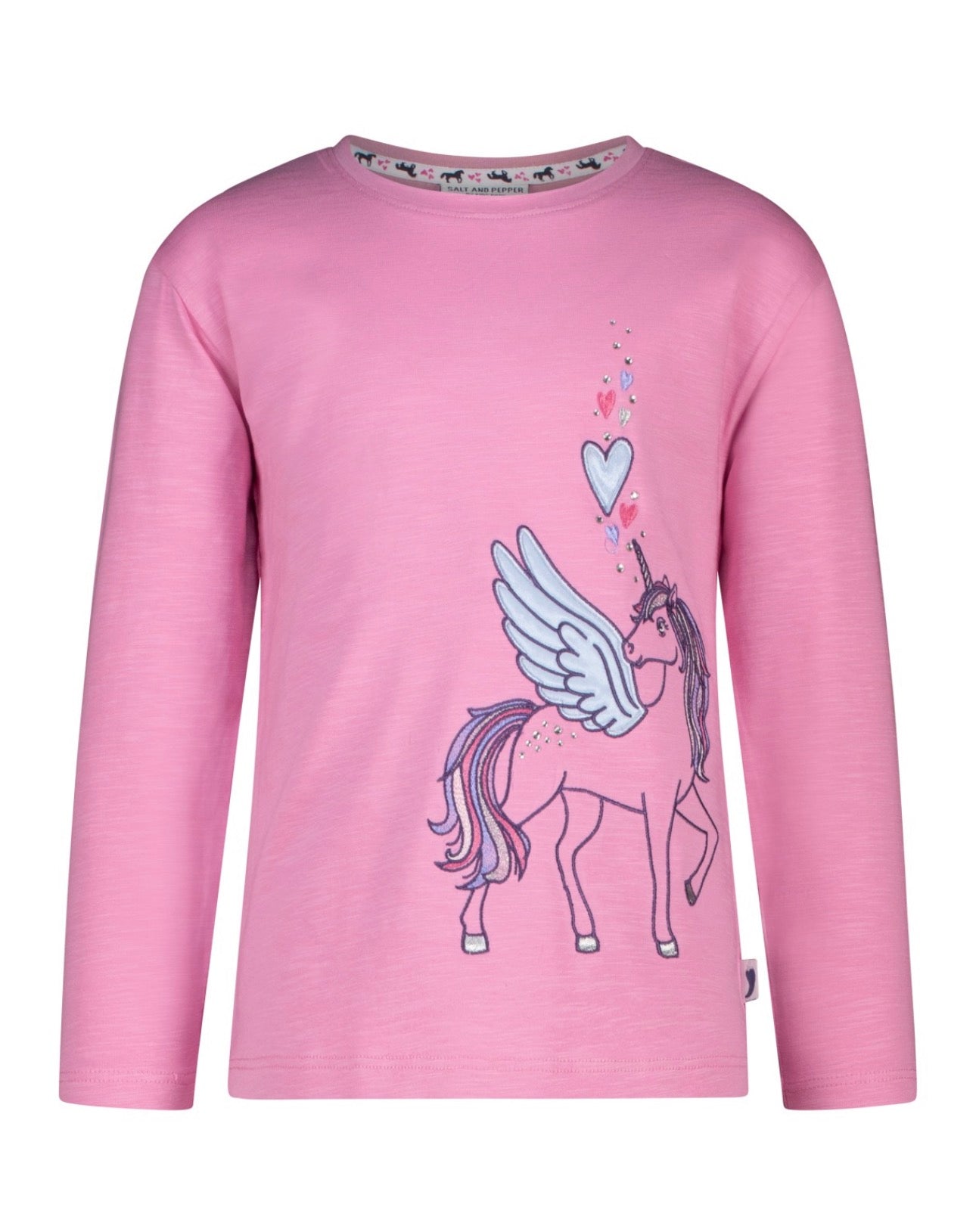 Salt & Pepper Langarmshirt mit Einhorn Applikation - Light Pink