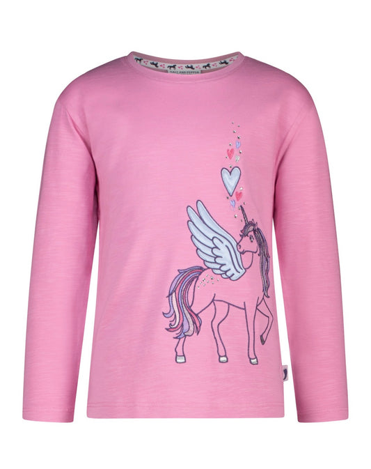 Salt & Pepper Langarmshirt mit Einhorn Applikation - Light Pink