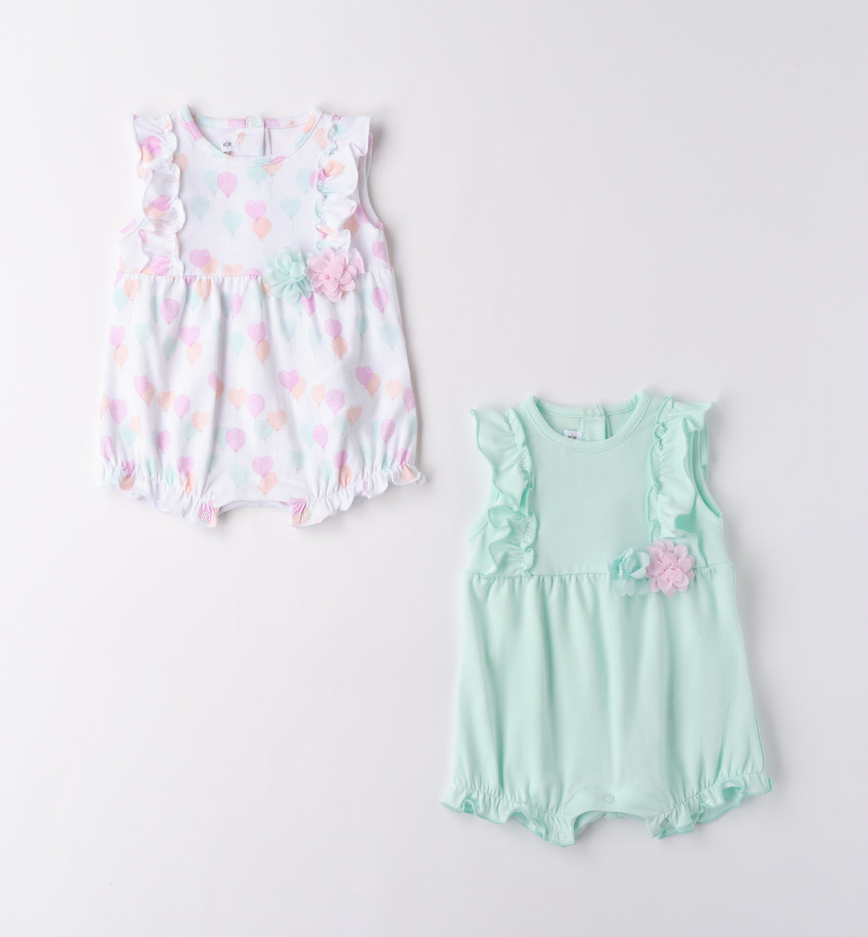 Minibanda Set 2-teilig mit Rüsche und Blümchen - Mint Weiß