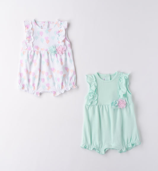 Minibanda Set 2-teilig mit Rüsche und Blümchen - Mint Weiß