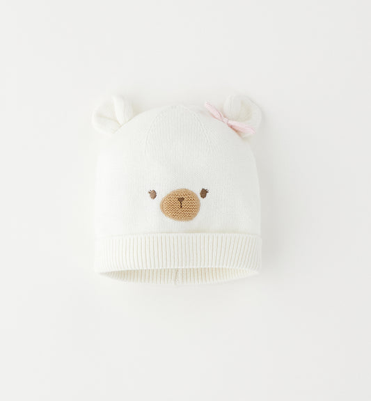 Minibanda Strickmütze mit Schleifchen - Off White