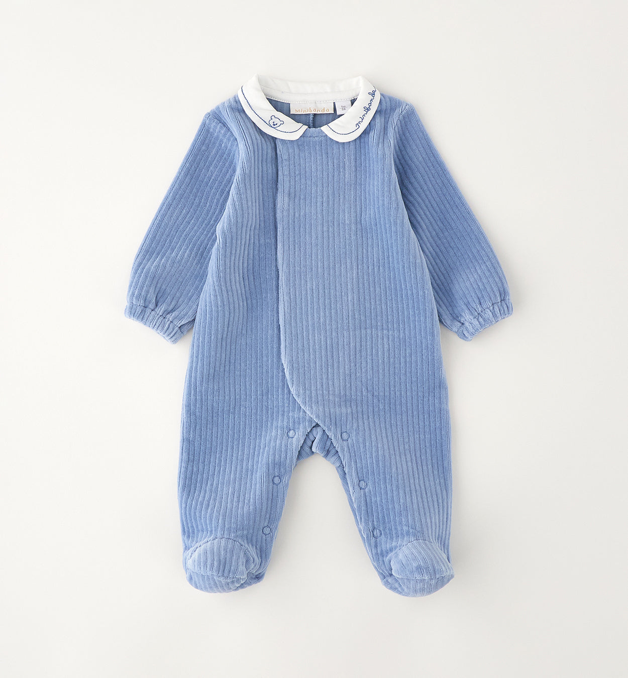 Minibanda Strampler mit Fuß, aus weichem Babycord - Blau