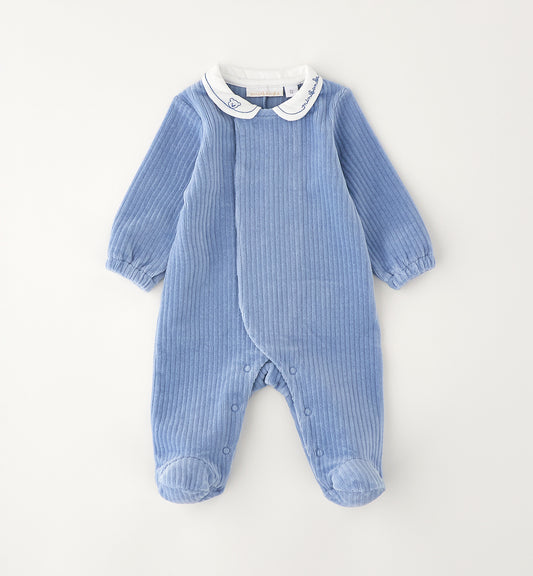 Minibanda Strampler mit Fuß, aus weichem Babycord - Blau