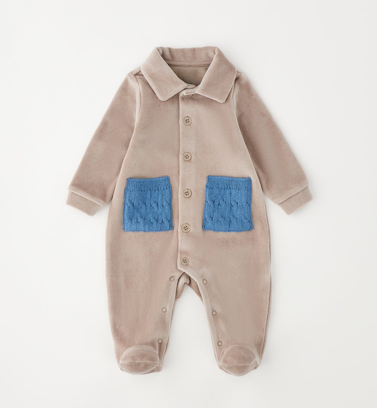 Minibanda Strampler mit Fuß und aufgesetzten Taschen - Beige