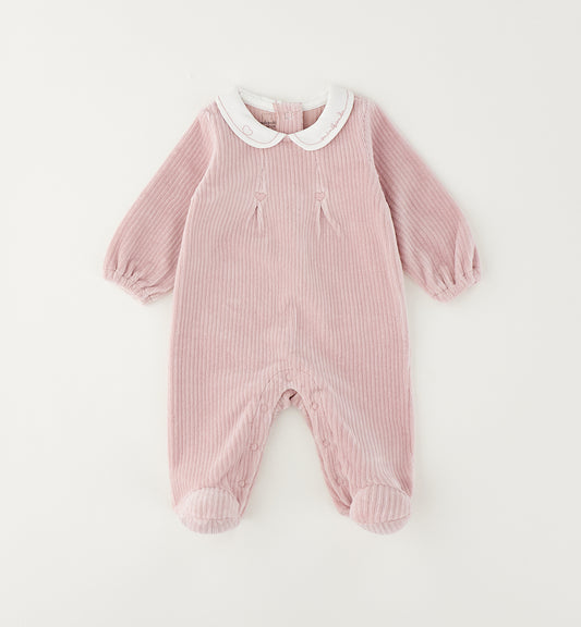 Minibanda Strampler mit Fuß aus weichem Babycord - Rosa