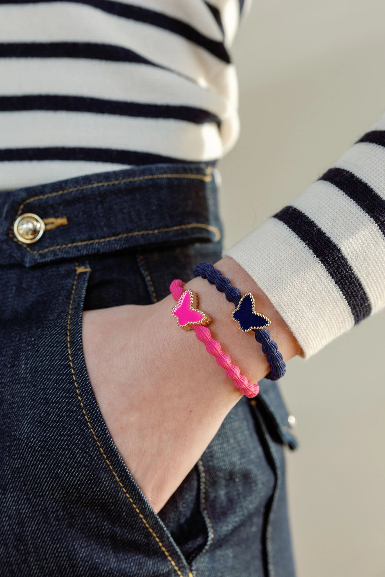 byEloise Haargummi/Armband Schmetterling Pink