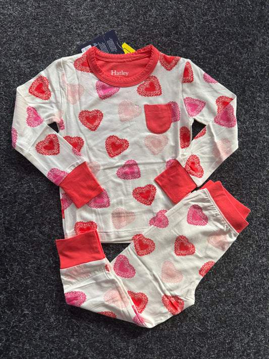 Hatley "Schlafanzug lang" mit Herzchen aus Bambus - Camisole aus Spitze