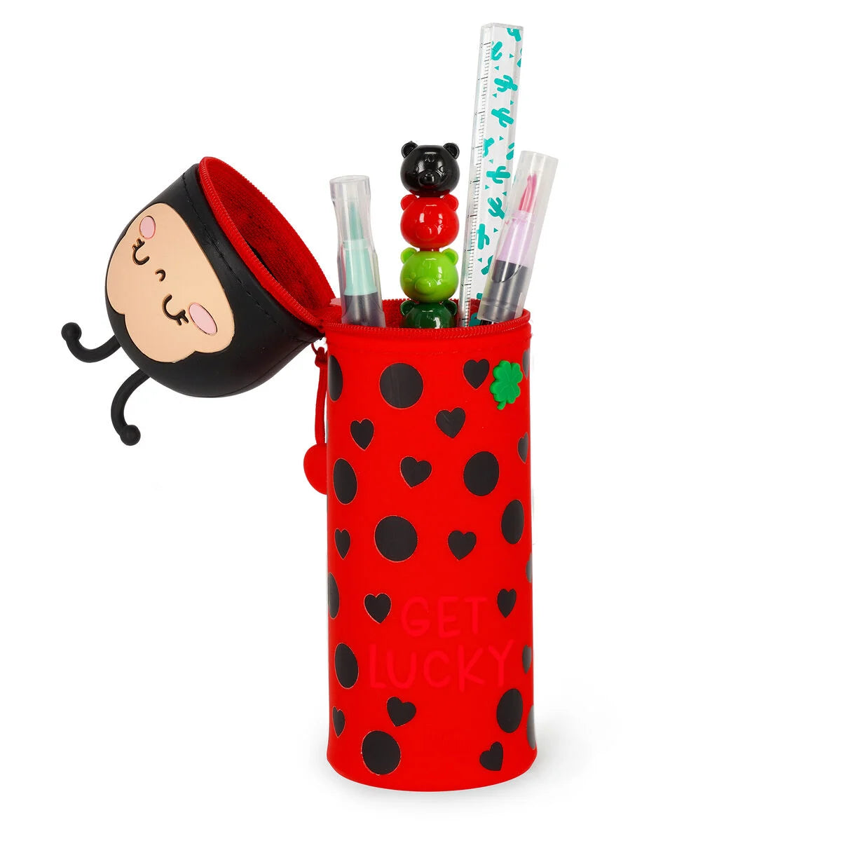 Legami Kawaii 2-in-1-Federmäppchen aus Silikon Ladybug „Get Lucky“