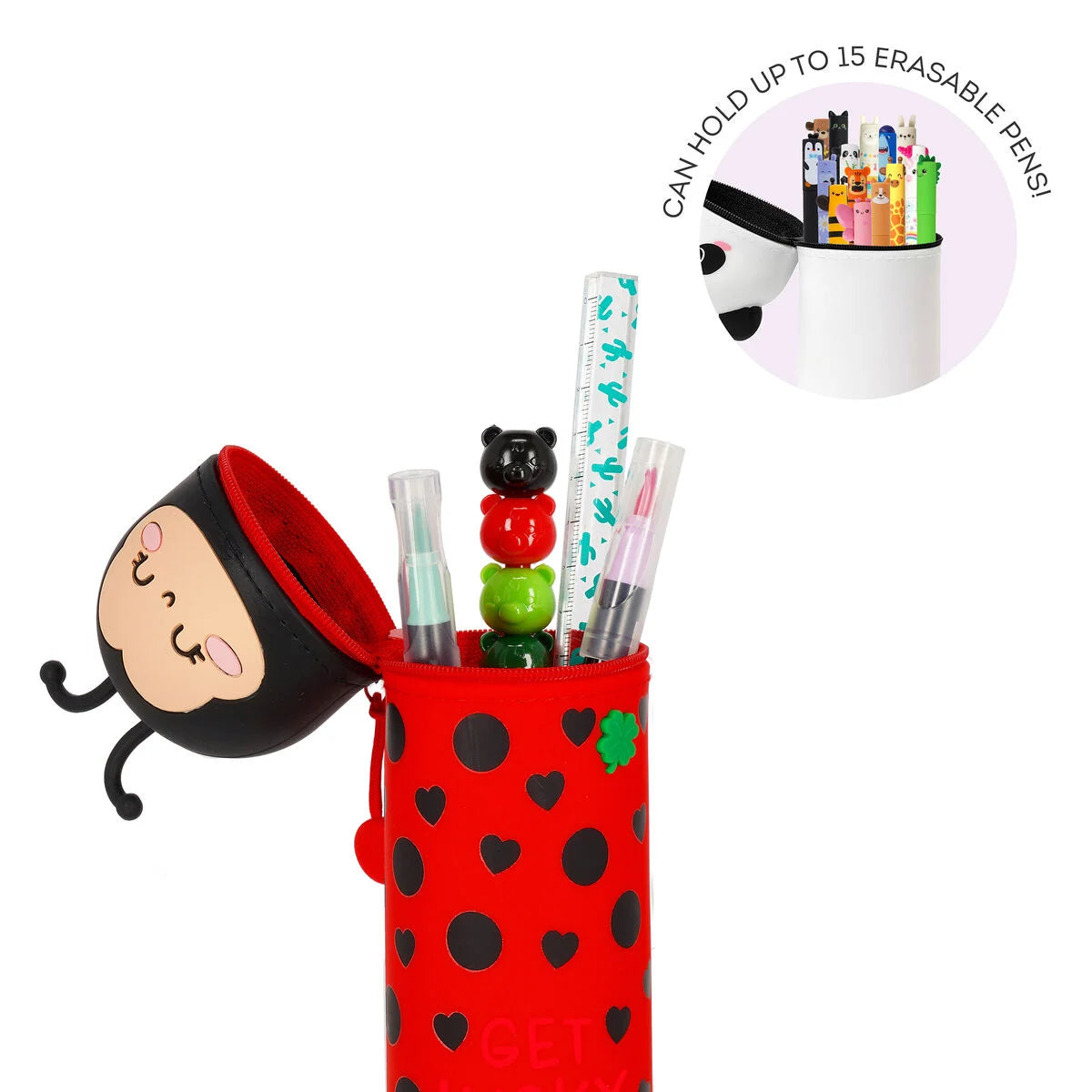 Legami Kawaii 2-in-1-Federmäppchen aus Silikon Ladybug „Get Lucky“