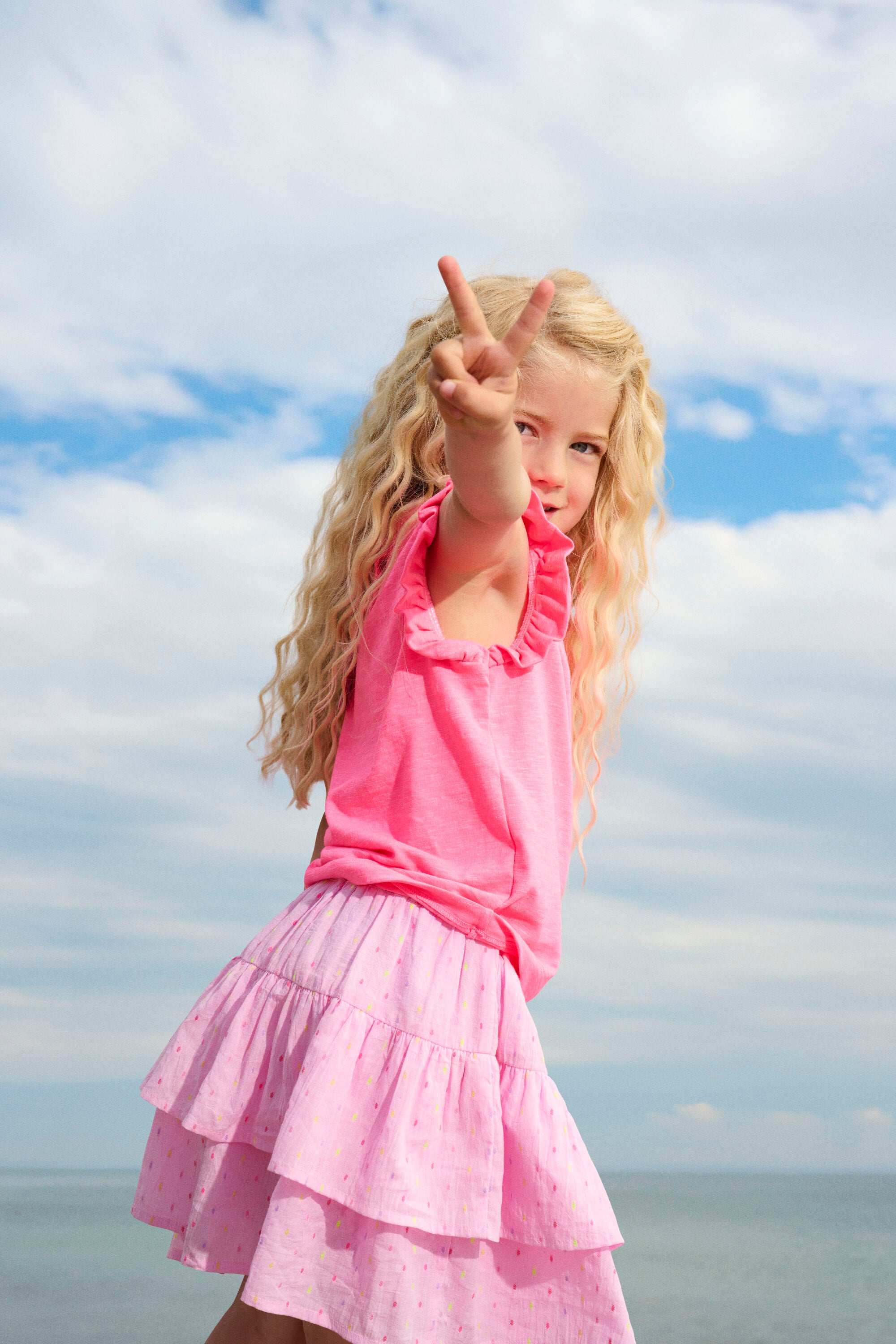 Minymo Rock mit bunten Pünktchen im Lagenlook - Rosa