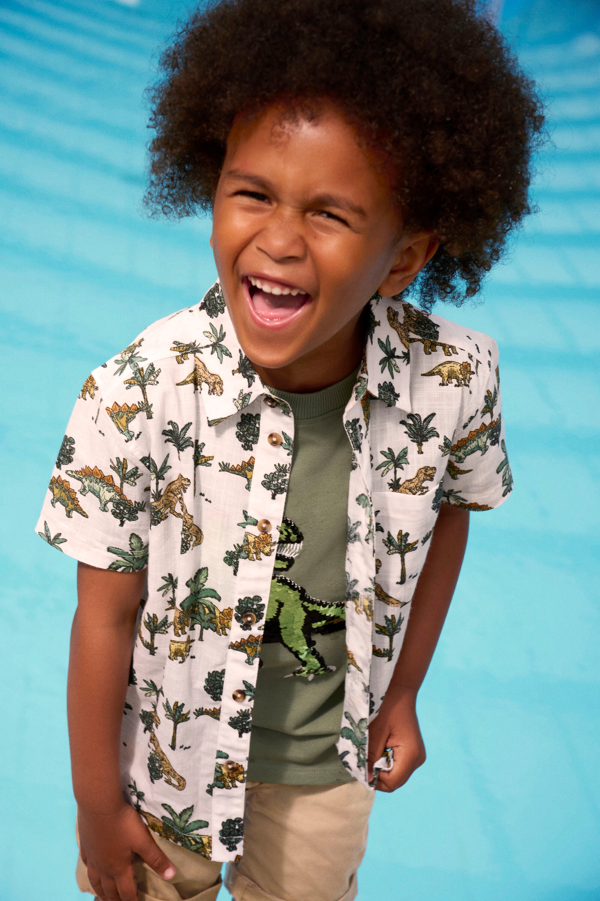 Minymo "T-Shirt" mit Pailletten-Wende-Dino - Sea Spray