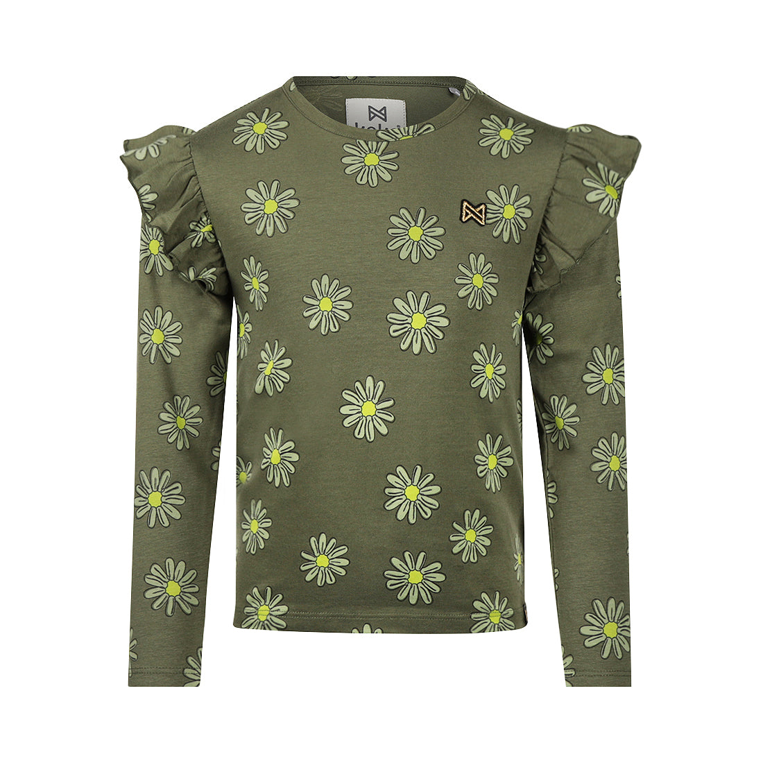 Koko Noko "T-Shirt langarm" mit Rüsche und Allover Druck - Army Green