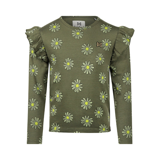 Koko Noko "T-Shirt langarm" mit Rüsche und Allover Druck - Army Green