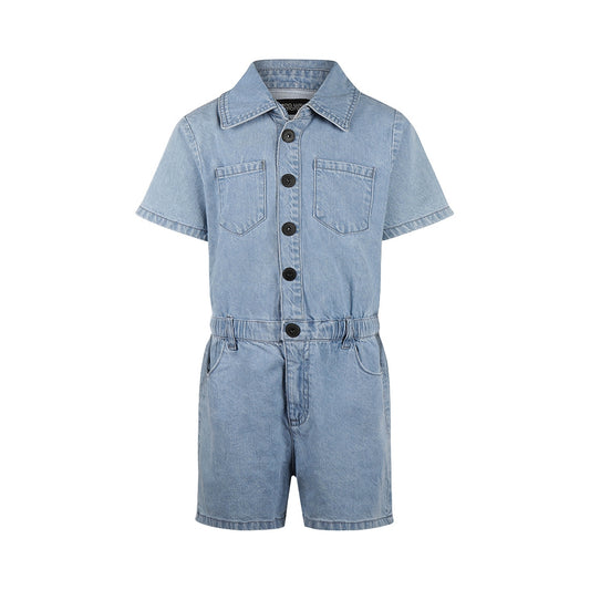 No Way Monday "Jeans Overall kurz" mit Knopfleiste und aufgenähten Taschen - Blue Jeans