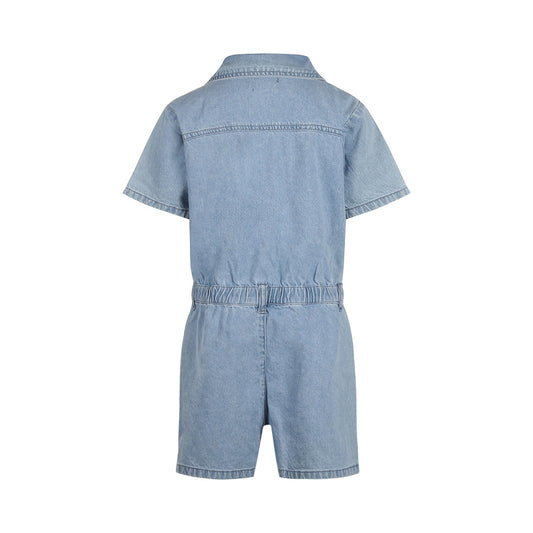 No Way Monday "Jeans Overall kurz" mit Knopfleiste und aufgenähten Taschen - Blue Jeans
