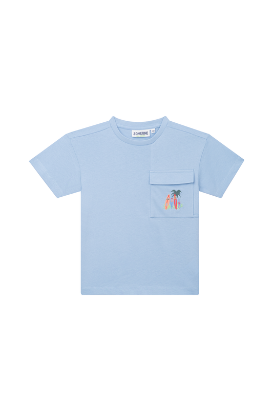 Someoone "T-Shirt" mit Druck auf der aufgenähten Tasche - Hellblau