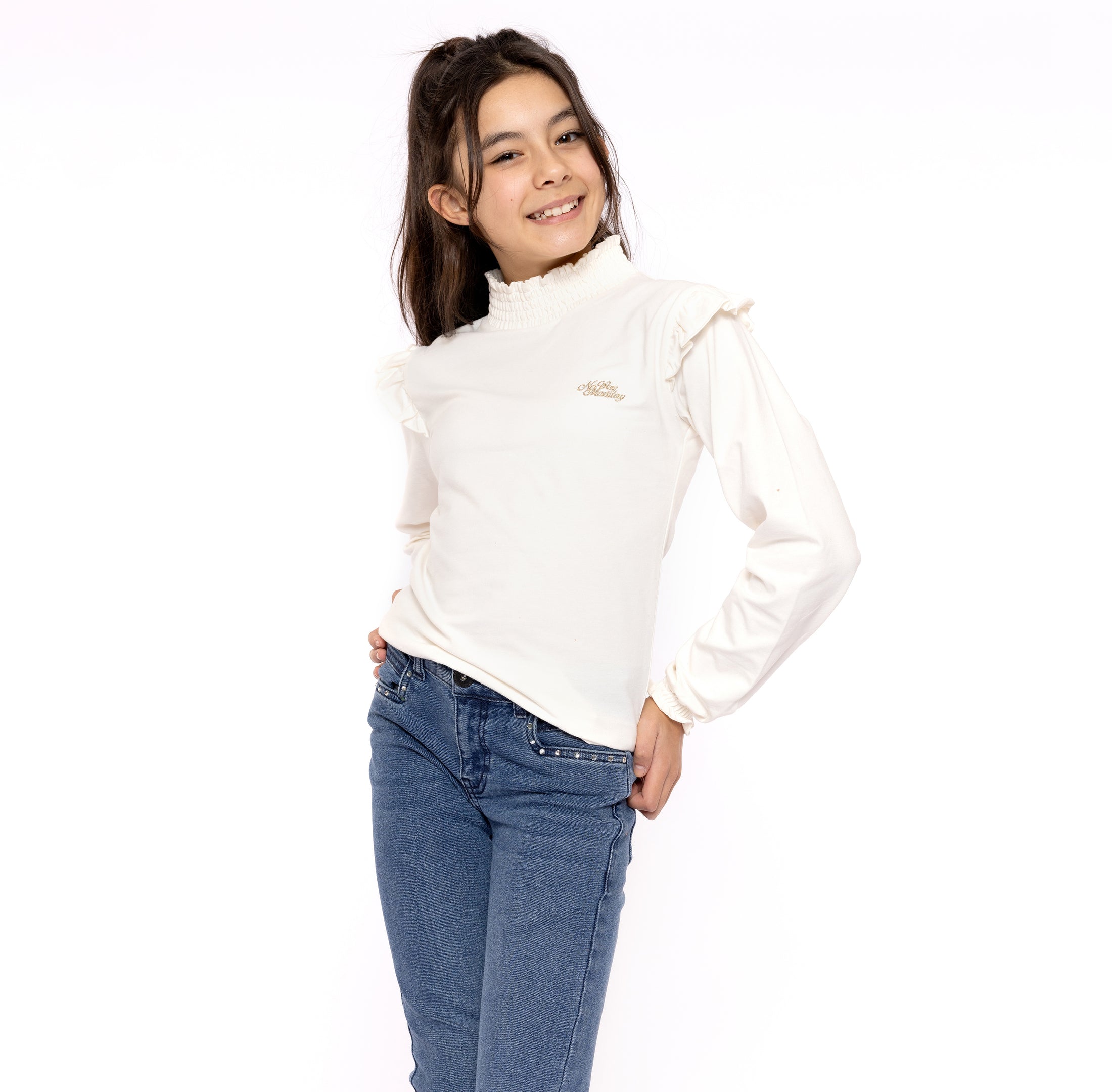 No Way Monday "Sweatshirt" mit Rüsche - weiss