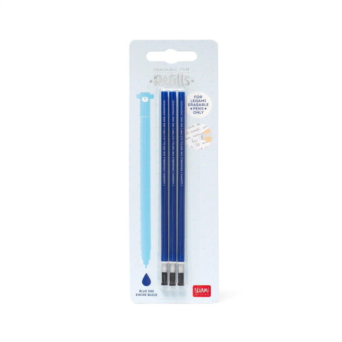 Legami "Set mit 3 Nachfüllminen" für löschbare Gelstifte - Blaue Tinte - Erasable Pen