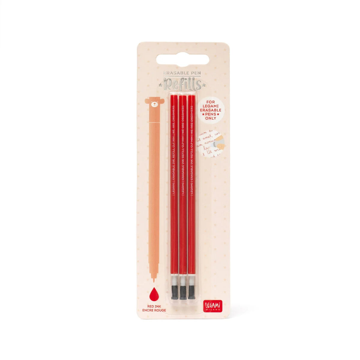 Legami Set mit 3 Nachfüllminen für löschbare Stifte - Rote Tinte - Erasable Pen