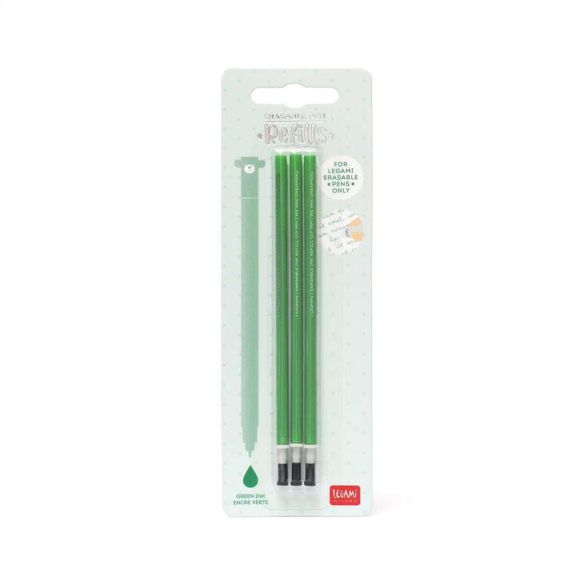 Legami Set mit 3 Nachfüllminen für löschbare Stifte - Grüne Tinte - Erasable Pen