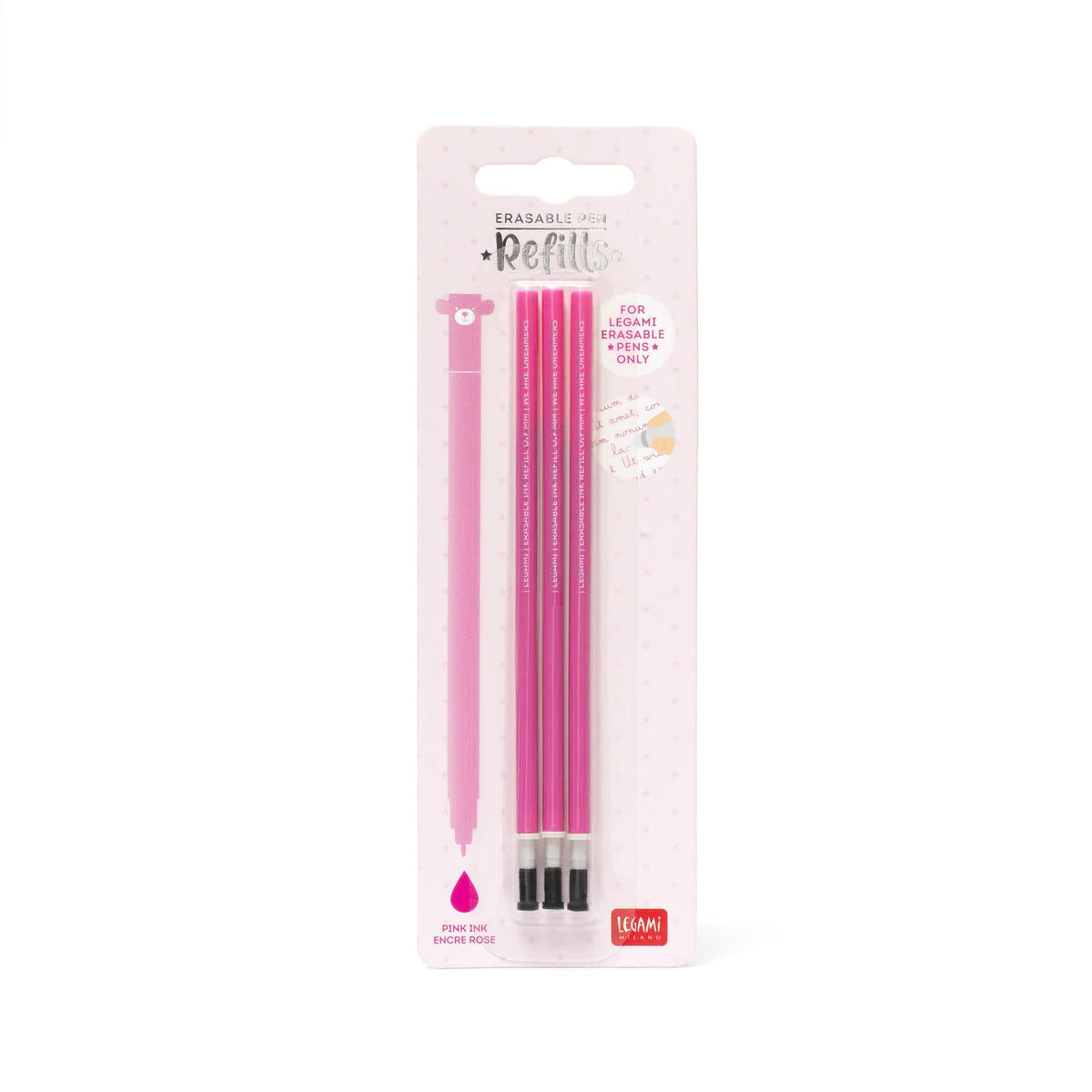 Legami Set mit 3 Nachfüllminen für löschbare Stifte - Rosa Tinte - Erasable Pen