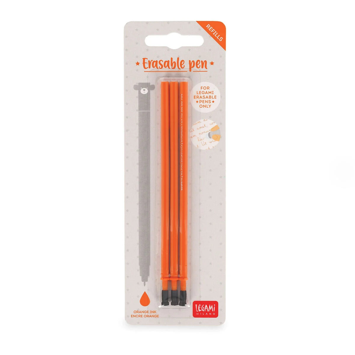 Legami Set mit 3 Nachfüllminen für löschbare Stifte - Orange Tinte - Erasable Pen
