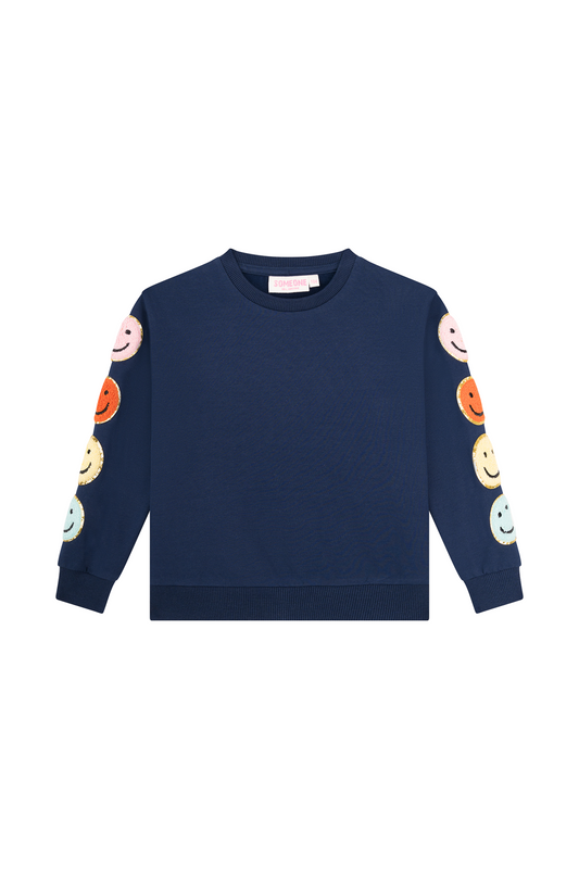 Someone Sweatshirt mit Smiley-s am Arm - Navy