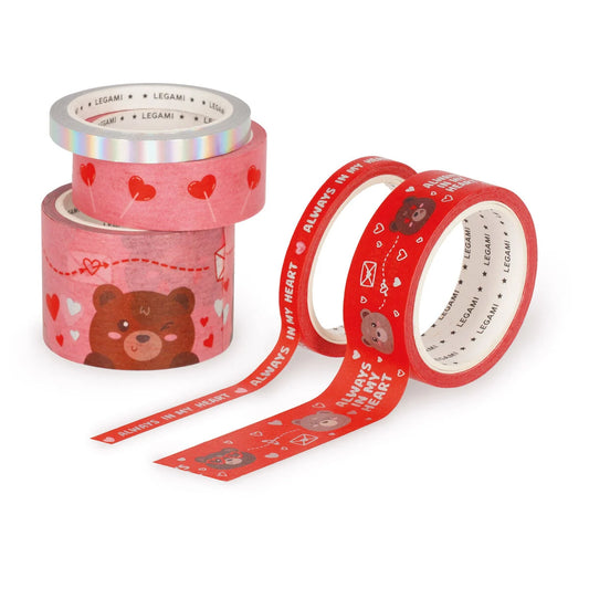 Legami 5er-Set dekorative Papierklebebänder Teddy Bear - Tape by Tape