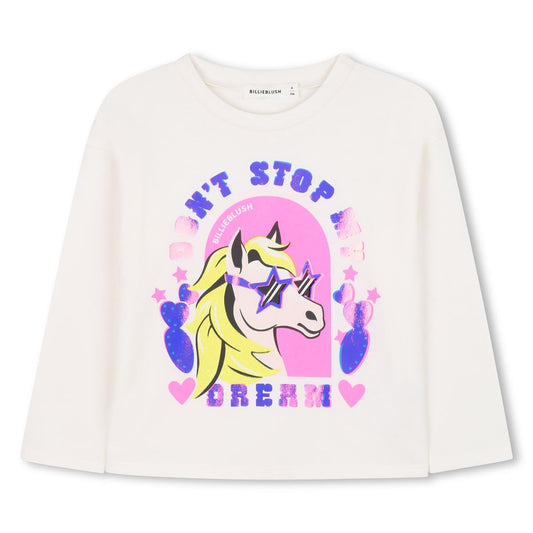 Billieblush "Langarmshirt" mit Glitzer Druck - Creme