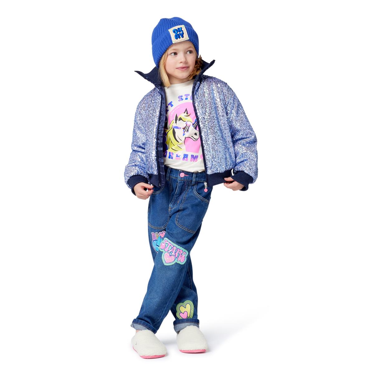 Billieblush "Langarmshirt" mit Glitzer Druck - Creme
