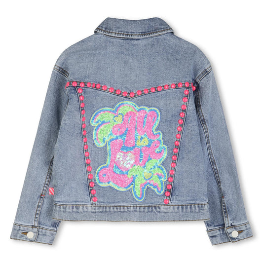 Billieblush Jeansjacke mit Verzierung und Rückenpatches - Stone