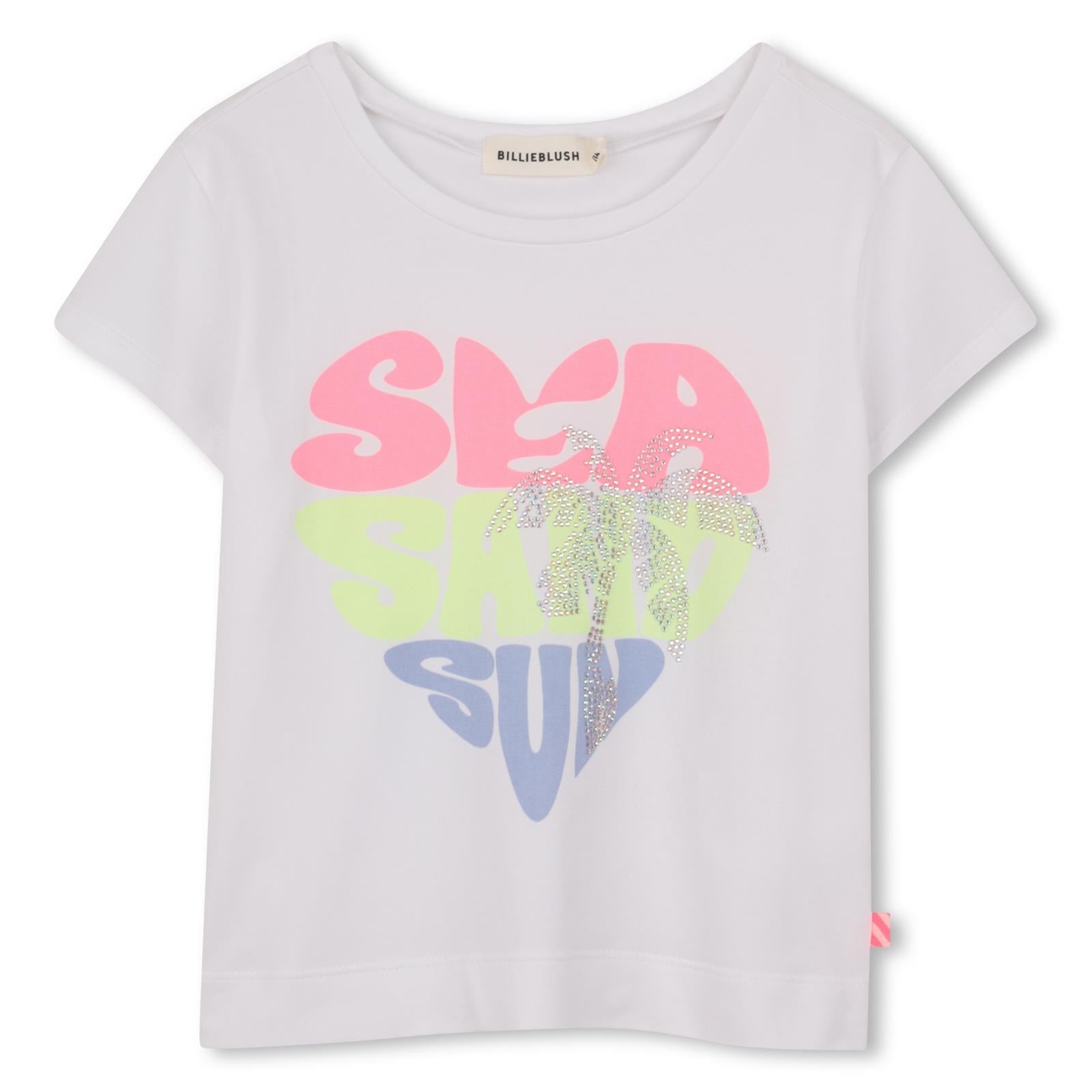 Billieblush T-Shirt mit Schriftzug und Steinchen - White