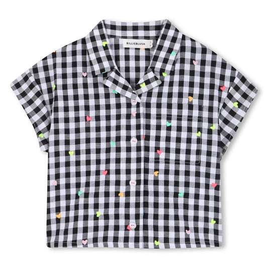 Billieblush karierte Bluse mit gestickten Herzchen - White Black