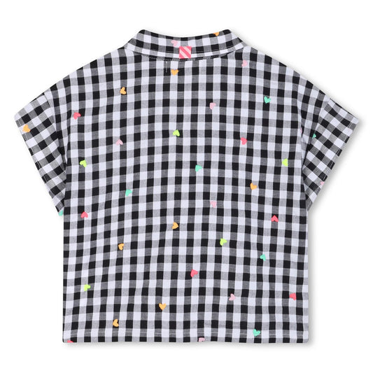 Billieblush karierte Bluse mit gestickten Herzchen - White Black