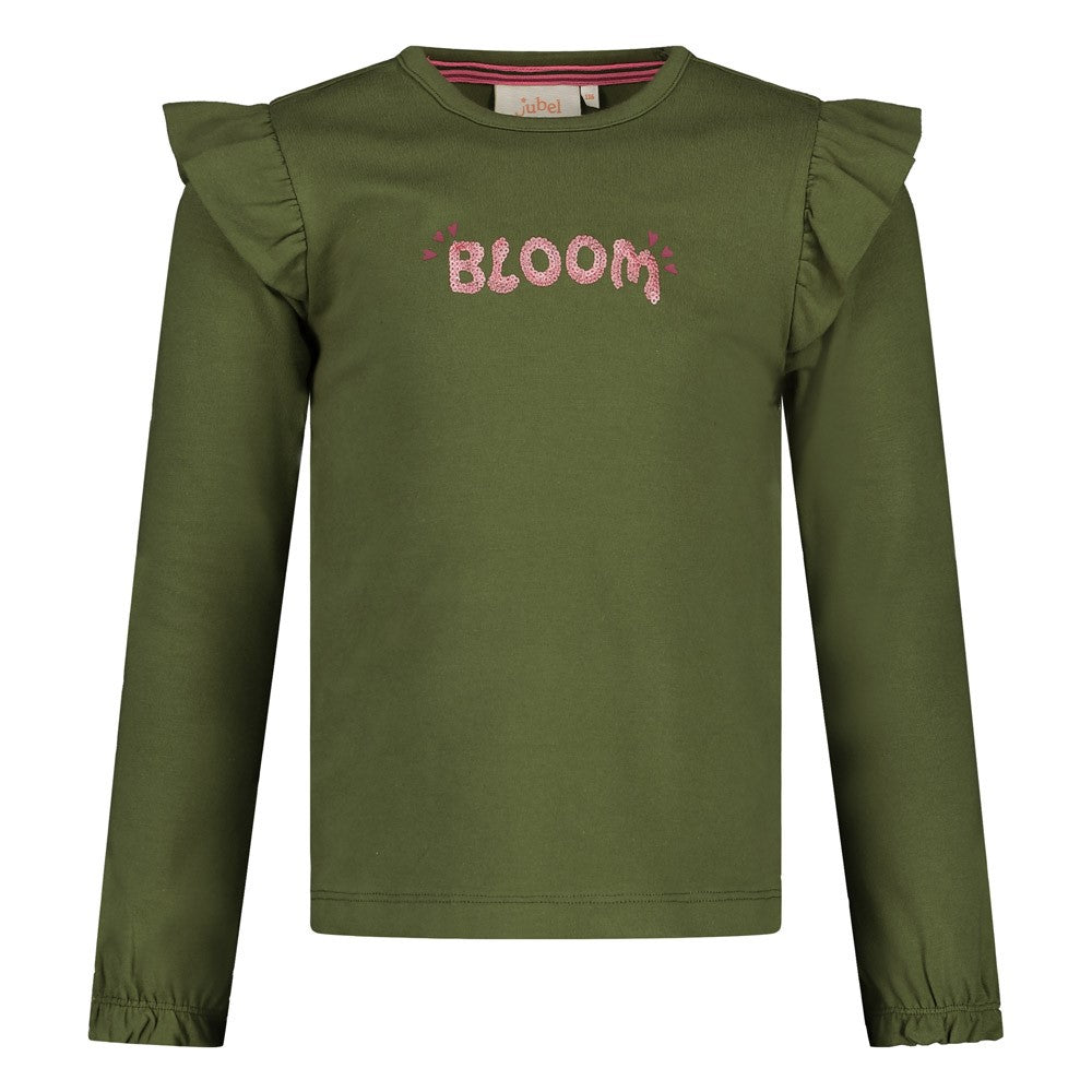 Jubel Langarmshirt mit Rüsche - Olive