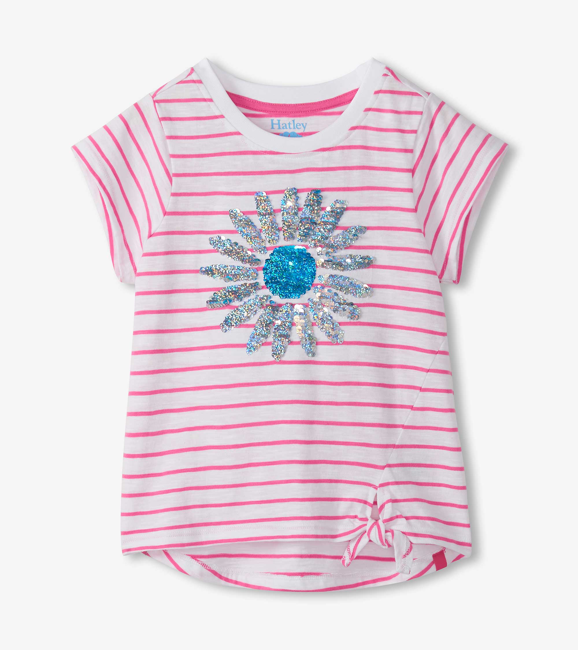 Hatley Strahlendes, blumengestreiftes T-Shirt mit Bindeband vorne - White