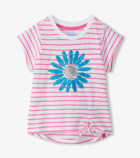 Hatley Strahlendes, blumengestreiftes T-Shirt mit Bindeband vorne - White