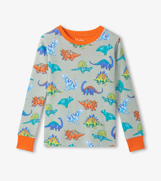 Hatley Dino-Party-Baumwollpyjama-Set - Desert Sage